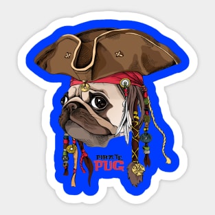 Portrait of a Pug in Pirate hat, bandana and with a dreadlocks Sticker